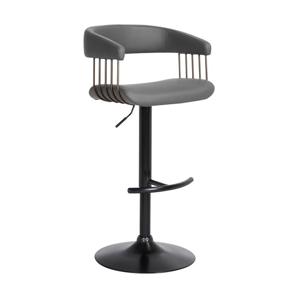 Armen Living Calista Adjustable Bar Stool in Gray Faux Leather with Golden Bronze and Black Metal LCCABACOGRY - main